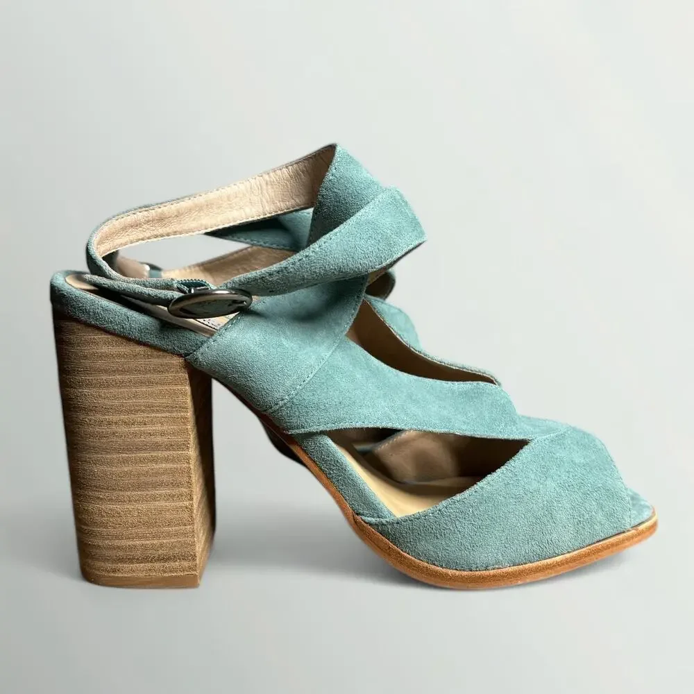 Kristin Cavallari by Chinese Laundry Lara Crisscross Heeled Sandal in Jade Suede - Picture 5 of 8